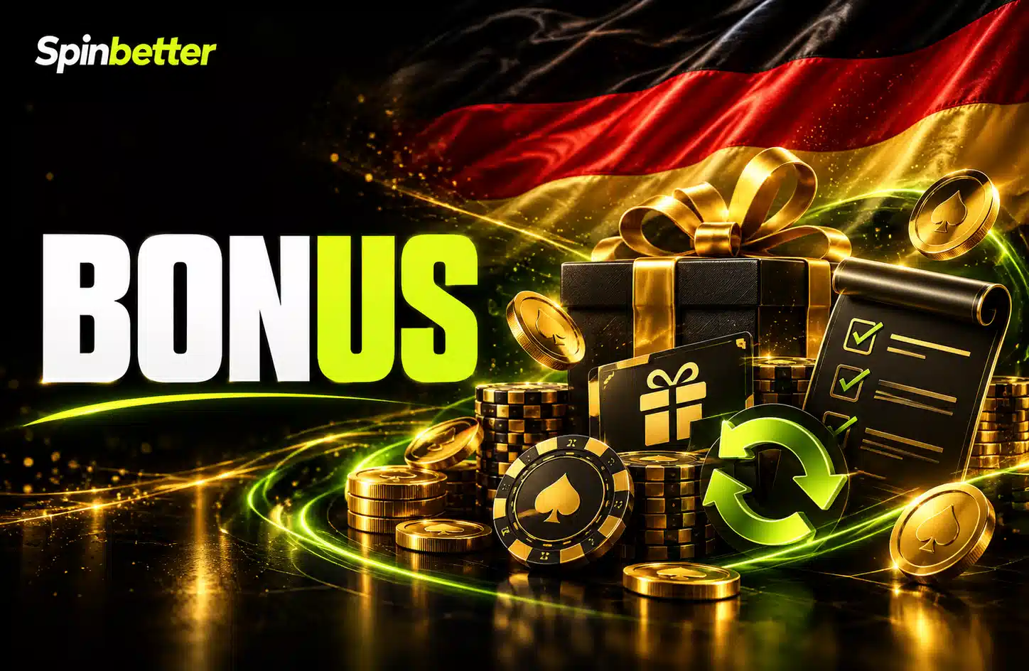 SpinBetter Bonus mit Geschenkbox und goldenen Münzen